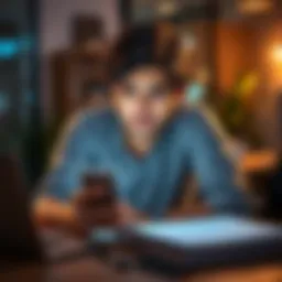 A frustrated person checking payment delays on their phone while sitting at a desk