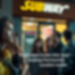 Group of people looking frustrated outside a Subway restaurant with closed sign