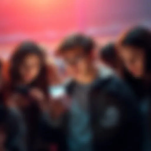 Discontented app users Group of frustrated people looking at their smartphones, expressing dissatisfaction with a mobile app's feed feature