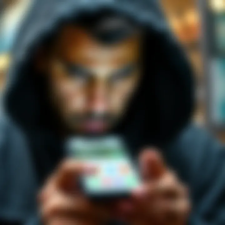 An immigrant looking at a phone displaying a banking app with frustration, symbolizing challenges faced in getting Irish IBANs from Revolut in Ireland.