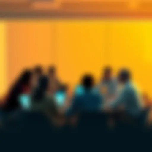 Group of people brainstorming around a table with laptops, discussing Bitcoin's creation, suggesting a team effort behind the technology.