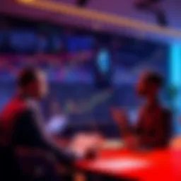 Discussion on Ethereum People engaging in a conversation about Ethereum with charts and news articles in the background