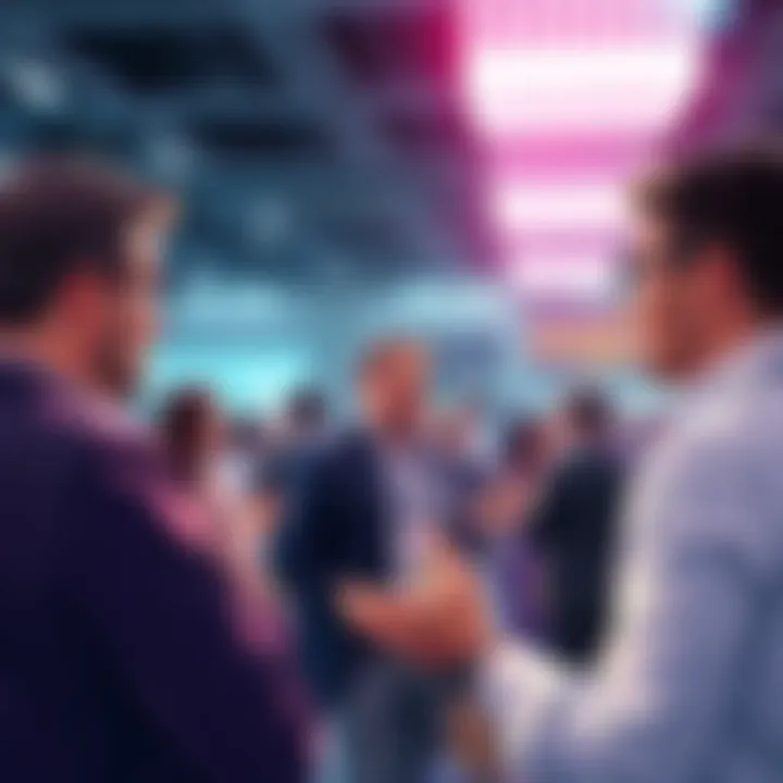 People engaging in conversation about events and trading strategies in a lively forum setting