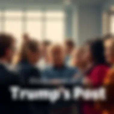 A group of people engaged in conversation about President Trump's recent social media post, showcasing various opinions and reactions.