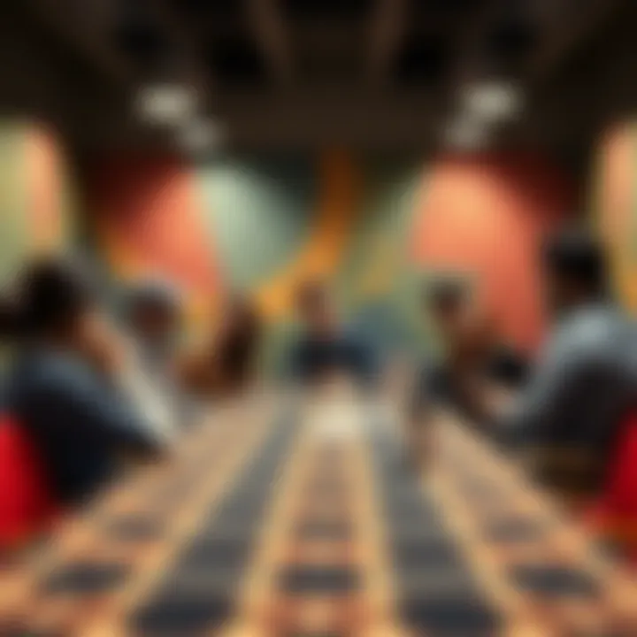 People gathered around a table sharing ideas about a new pattern