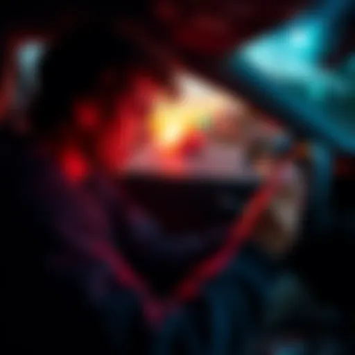 A driver looking at their phone while behind the wheel, highlighting the dangers of texting and driving.