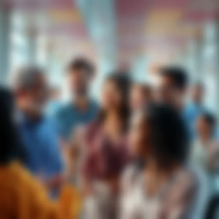 A vivid collage showcasing individuals from various backgrounds engaged in thoughtful discussion, symbolizing unity in diversity.