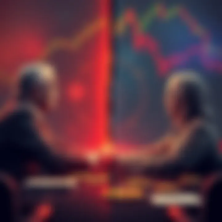 Graphic showing a split decision among Federal Open Market Committee members with symbols of finance and crypto.