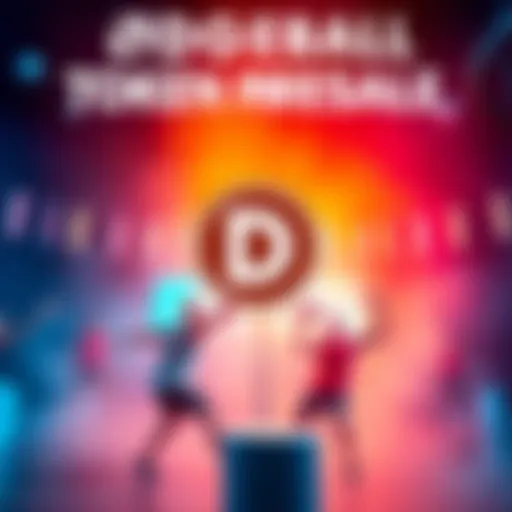 Graphic showing Dodgeball Token logo with a blockchain game theme and excitement for the presale.