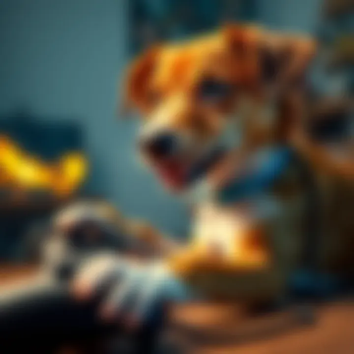 A playful dog interacting with a video game controller, embodying the fun of the Grand Theft Dogeo trend.