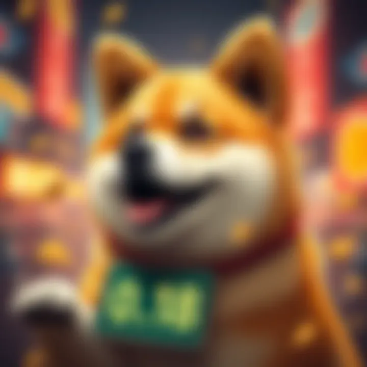 A cute Shiba Inu dog symbolizing Doge Coin, with a price tag showing 0.18, surrounded by excitement and potential for a rise in value.