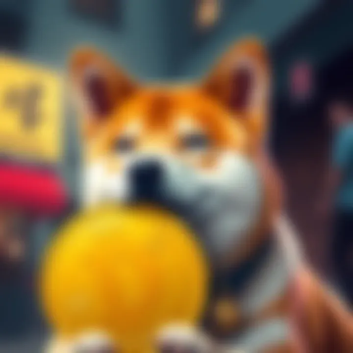 A Shiba Inu dog with a gold Doge coin, representing the rise of Doge in digital currency culture