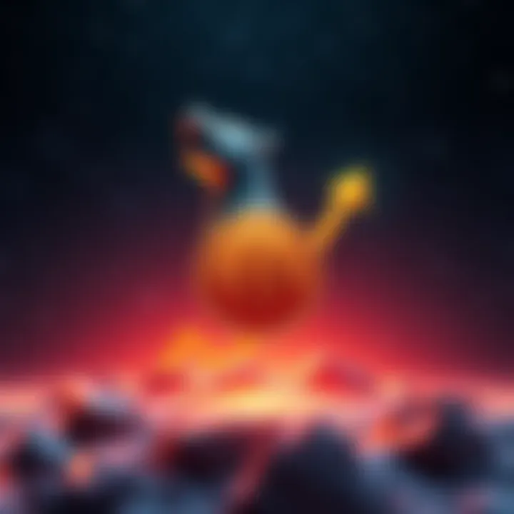 Doge coin symbol with upward arrow indicating market growth, set against a starry space background