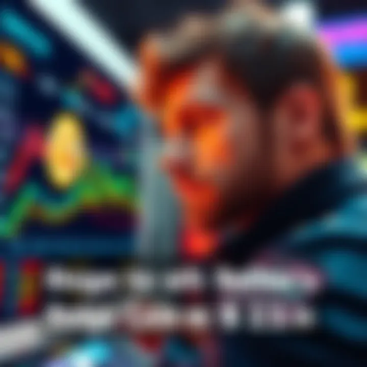 Doge Coin Investor Ready to Sell An investor looking at a digital display showing Doge coin price with a determined expression, symbolizing their plan to sell at $1.