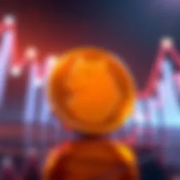 A shiny Doge Coin symbol on a rising graph, representing market value and investment potential.
