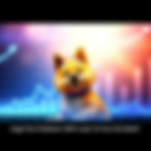 A graph showing upward trends in Doge coin prices with a dog mascot in the foreground