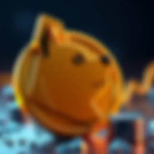 A Doge Coin symbol with an arrow pointing up, representing hopes for a price recovery in the cryptocurrency market.