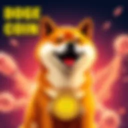 A cheerful Shiba Inu dog representing Doge coin with a rocket background symbolizing its rise in the crypto market.