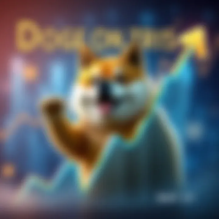 A graphic showing a Doge meme character with a chart going up, symbolizing the rise of Doge coin.