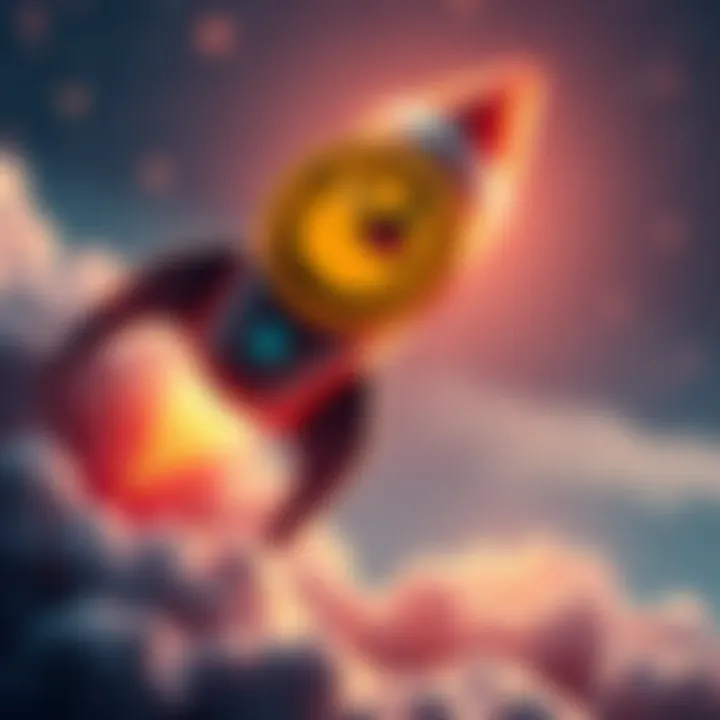A rocket symbolizing Doge Coin soaring upwards, representing the potential for new all-time highs in cryptocurrency.