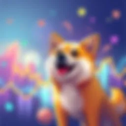 A digital illustration showing a happy dog and rising cryptocurrency graph with vibrant colors, symbolizing excitement in the crypto community as Doge value increases.