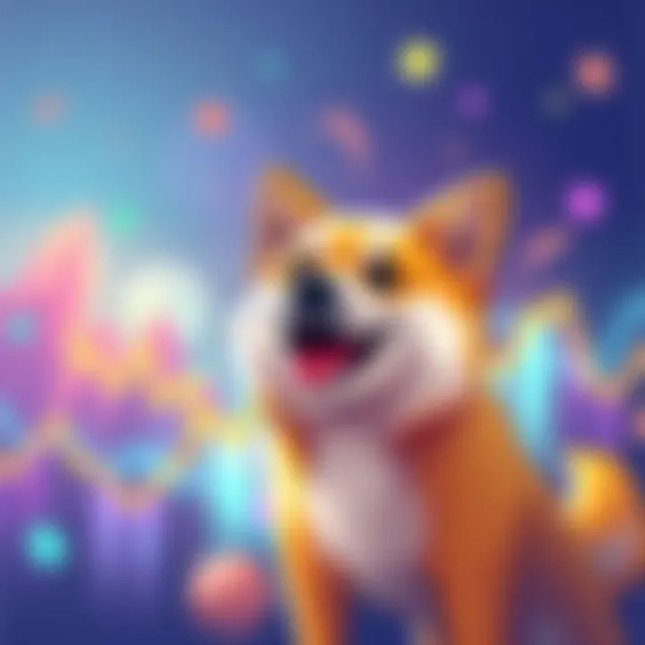 A digital illustration showing a happy dog and rising cryptocurrency graph with vibrant colors, symbolizing excitement in the crypto community as Doge value increases.