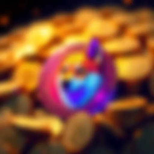 A vibrant DOGE cryptocurrency symbol surrounded by digital coins representing its popularity in 2026.