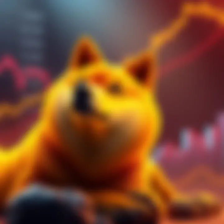Doge symbol with a rising graph in the background, representing the call for Dogecoin's comeback in the crypto market.