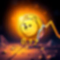 A digital illustration showing a Dogecoin symbol with a downward trend line and a price tag of 0.117, indicating market concerns.