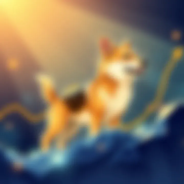 Illustration showing the increase in DOGE value with a digital image of a dog symbolizing the cryptocurrency