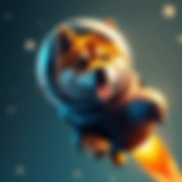 Doge with a Rocket A Shiba Inu dog wearing a space helmet and flying a rocket, symbolizing Dogecoin's rise in the crypto market.