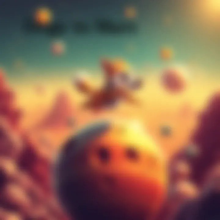 Colorful scene showing a playful doge character jumping on a cartoonish planet, surrounded by stars and planets in a fun gaming environment