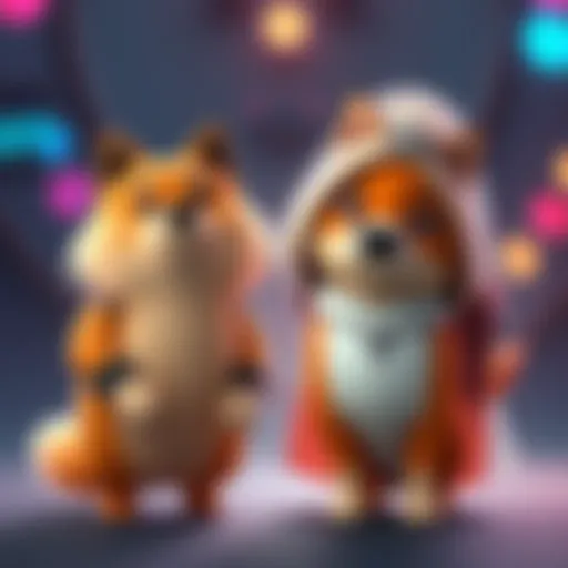 A cartoon dog resembling Doge stands next to a cartoon dog resembling a female version, both wearing wedding rings.
