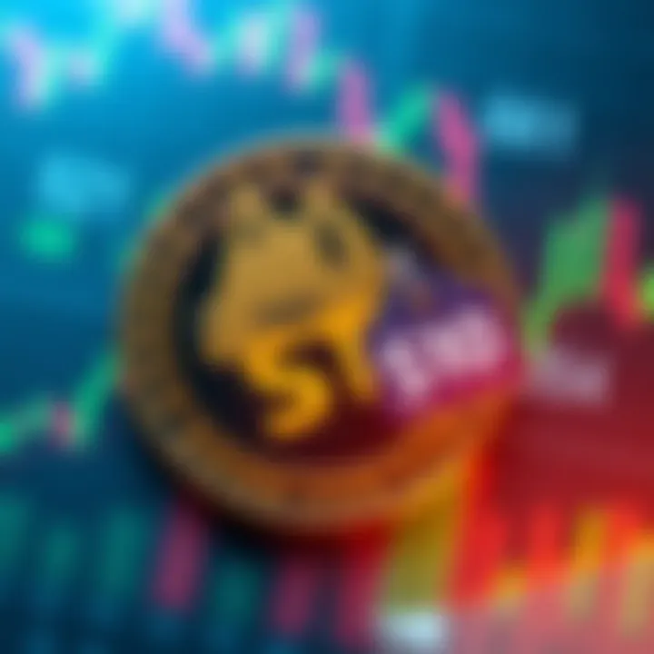 A graphic showing the Dogecoin logo with a price tag reading $10, overlaid on a financial chart