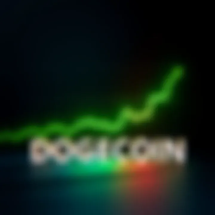 Dogecoin Rising Graph A graph showing the upward trend of Dogecoin's value as it approaches $1, with a bright green line on a dark background.