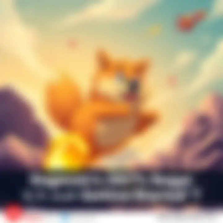 A digital illustration showcasing Dogecoin's rise with a rocket and animated dog An artistic representation of Dogecoin's value surge with a flying rocket and a playful dog