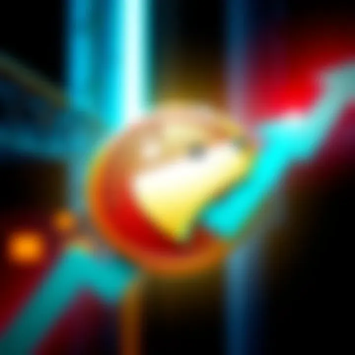 A graphic showing the Dogecoin logo with an upward trending arrow, symbolizing potential value increase.