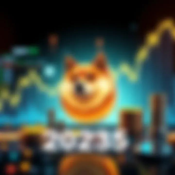 A graphic showing a DogeCoin surrounded by charts and financial symbols representing market trends in 2025.