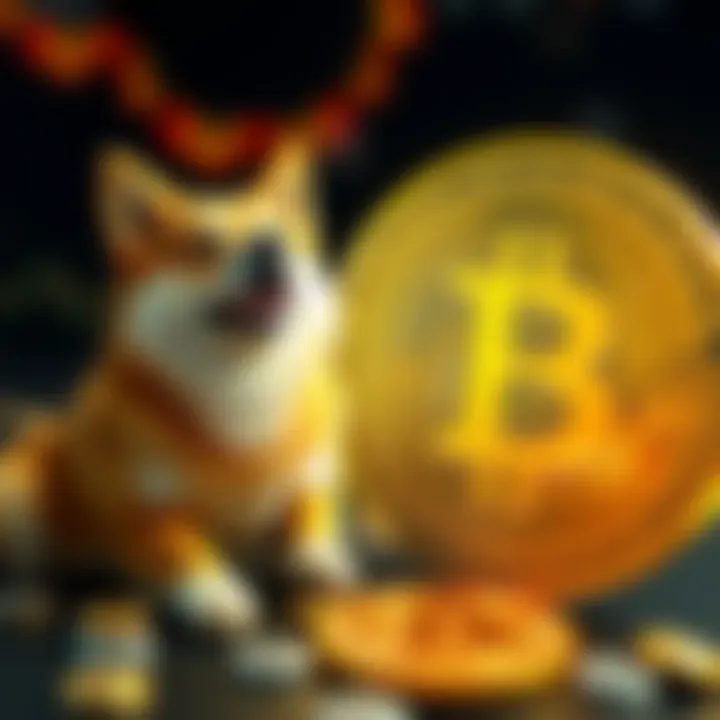 A graphic showing Dogecoin and Bitcoin side by side, illustrating the differences in their values, with Dogecoin aiming high towards $120,000.