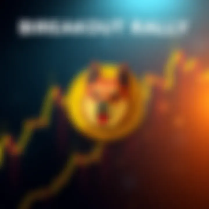 Dogecoin logo with a rising graph background, symbolizing price increase, as bulls target 0.60 price level.