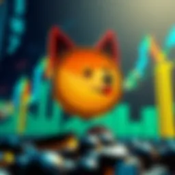 An illustration showing Dogecoin symbol with financial graphs in the background, representing its new classification as a commodity by the SEC.