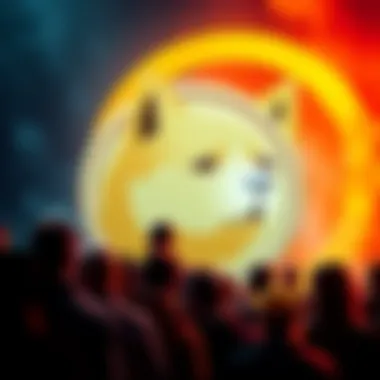 People sharing their Dogecoin stories with the logo in the background