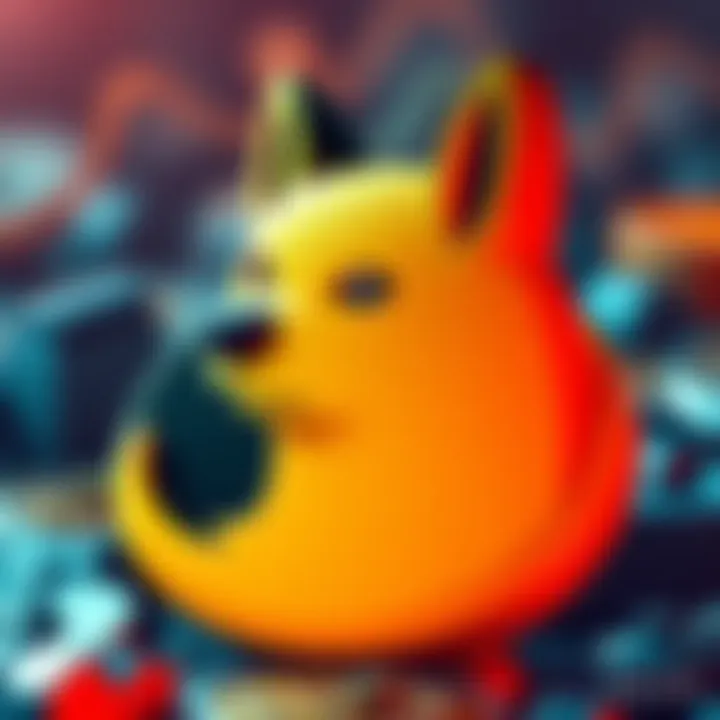 A graphic of the Dogecoin logo next to a large dollar sign, symbolizing its potential growth in value.