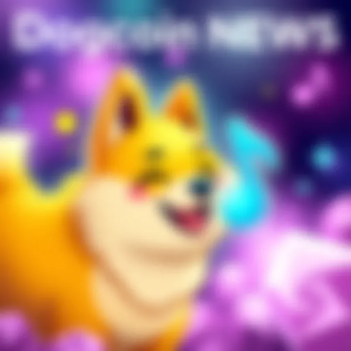 A cheerful cartoon dog representing Dogecoin with a music note, symbolizing the search for a song related to Goodshibe.