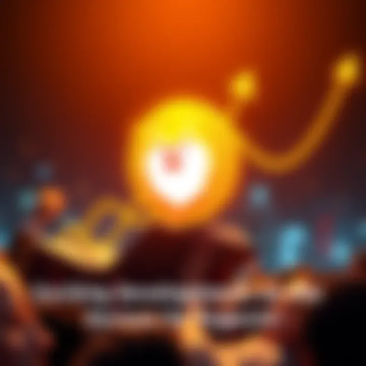 A graphic showing a rising Dogecoin logo with arrows indicating growth and opportunity