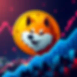 A Dogecoin logo with an upward trend graph behind it, symbolizing growth and potential value increase by 2030.
