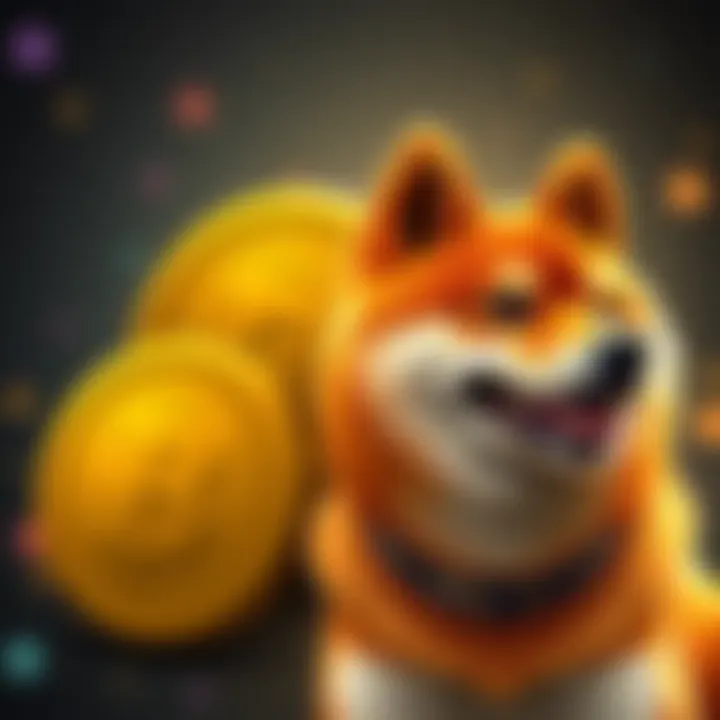A cheerful Shiba Inu dog next to the Dogecoin logo, symbolizing the fun and excitement of cryptocurrency investment.