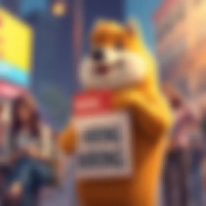 Dogecoin Hiring Initiative A graphic showing a friendly dog mascot with a hiring sign and people applying for jobs, symbolizing Dogecoin's new hiring drive.