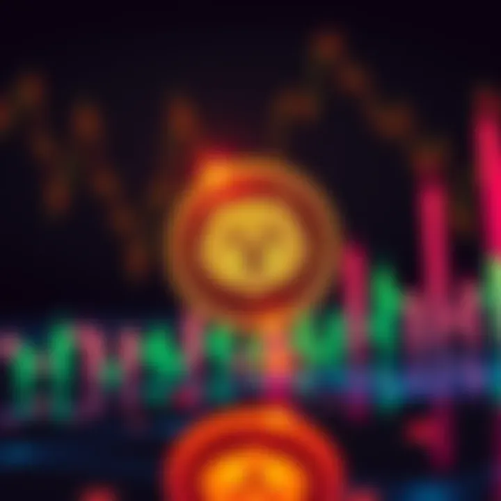 A graphic representation of Dogecoin symbol with rising chart bars in the background, symbolizing market trends and future value discussions.