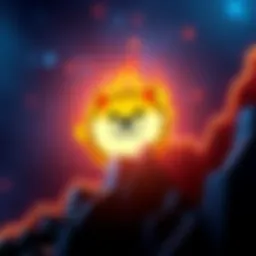 A visual representation of Dogecoin's logo with upward trending graphs symbolizing its rise towards the 40k mark.